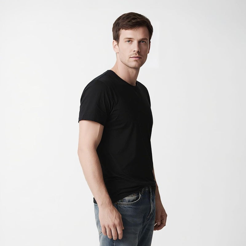 ORJ 2 Pack Black t Shirts Crew Neck Short Sleeve Men's Undershirt Plain Polyester tee Bulk Stretch Soft Tees - Image 5